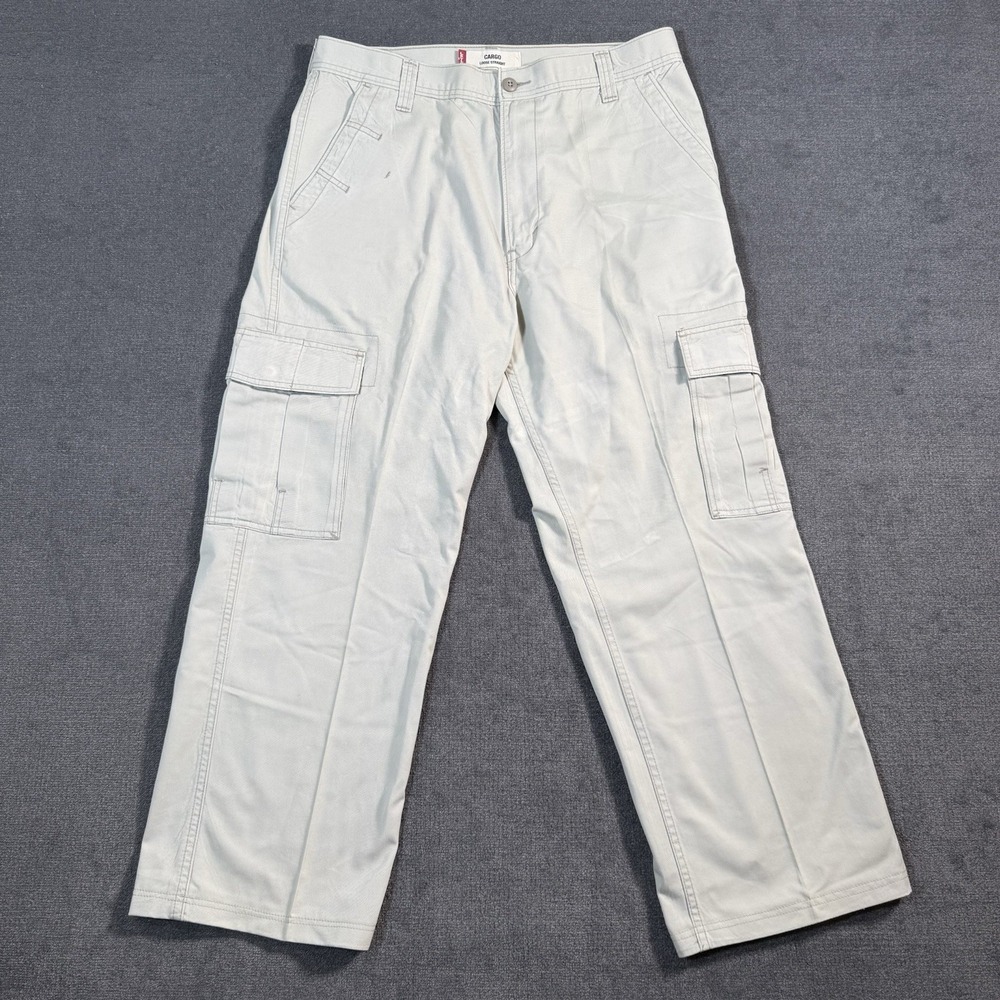 Vtg Levi's Cargo Pants Men's 36x30 Loose Straight White Baggy Skate Y2K Cotton